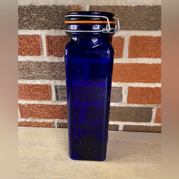 Pier 1 Italy Cobalt Blue Glass Spaghetti Jar Casadis Milano Bail Trigger Vintage - Picture 5 of 11